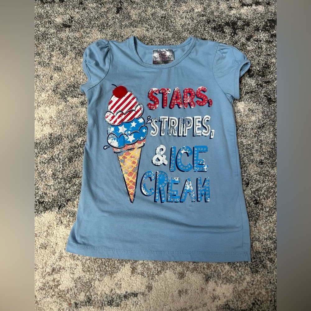Blue Tee with Stars & Ice Cream Design